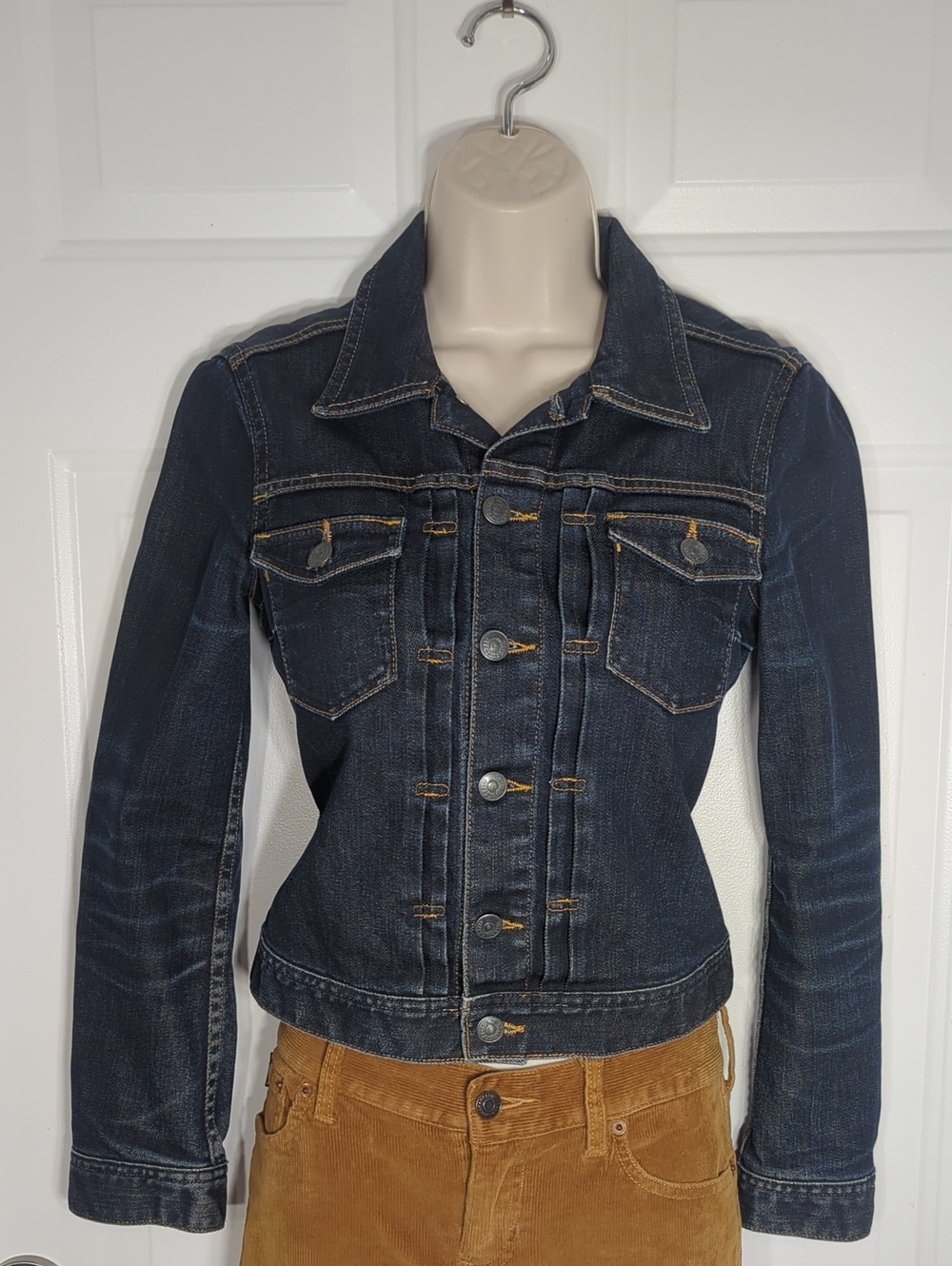 Vintage Y2K H&M Dark Wash Denim Trucker Jacket Side Buckles Womens Small EUR 38